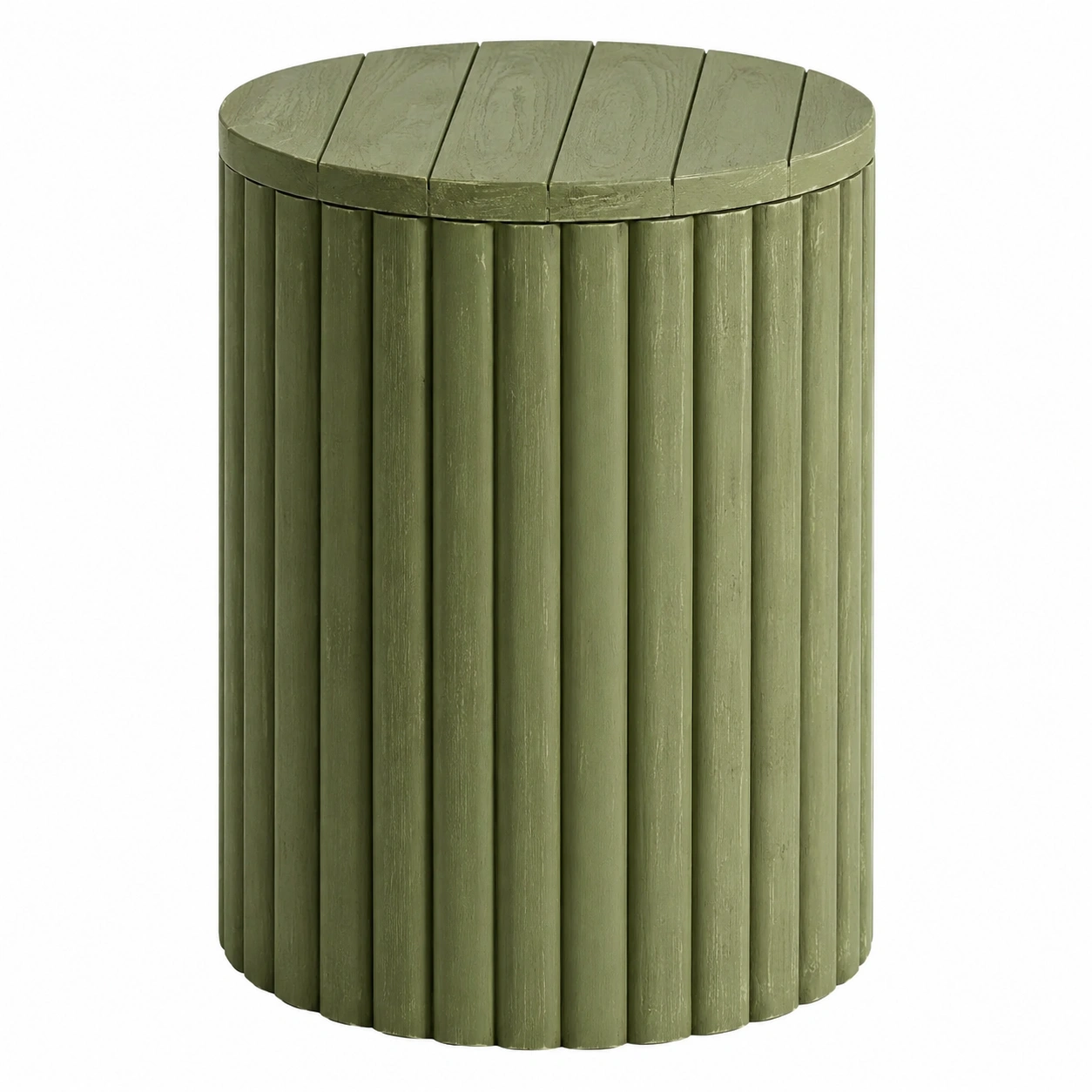 Mesa Auxiliar Cilindrica Verde Oliva con Relieve Vertical-patiolora