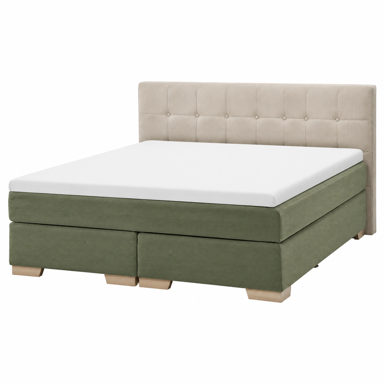 Cama Boxspring Verde Oliva y Beige-patiolora