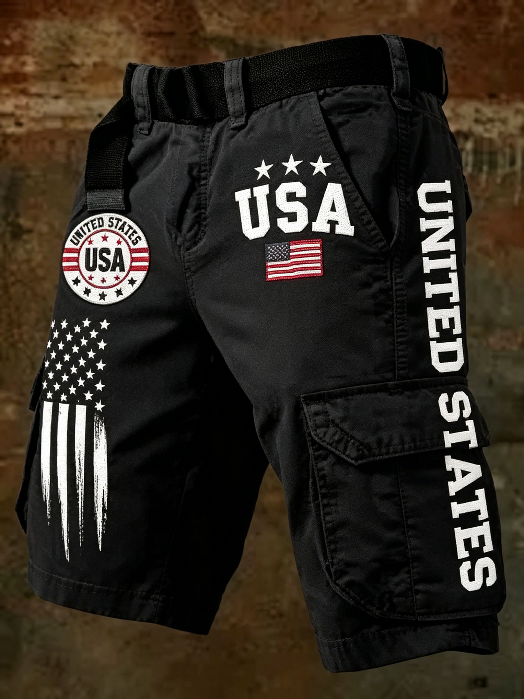 Men's American Flag Print Denim-Like Casual Shorts