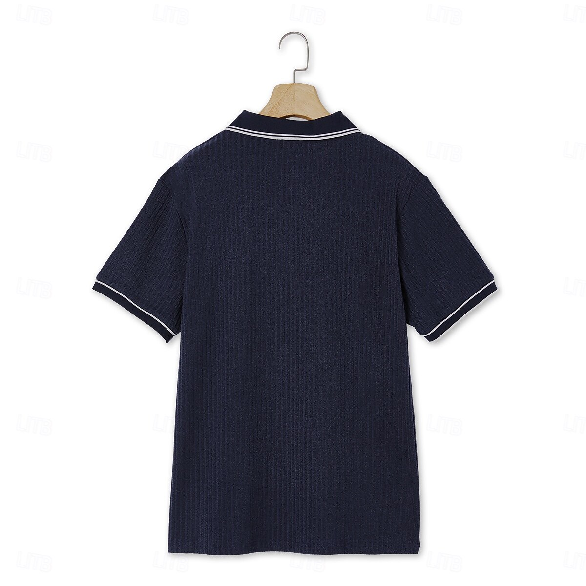 Men's Sky Blue Ribbed Knit Polo Shirt - Slim Fit Short Sleeve, Contrast Trim, Breathable Summer Casual Golf & Beach Top