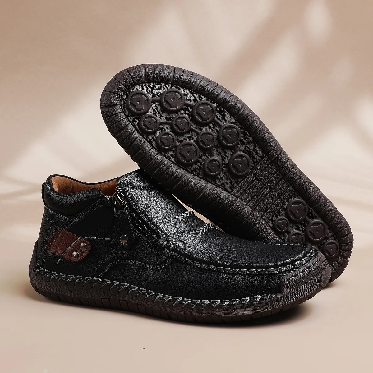 ⏰Limited Time Sale 70% OFF-Men’s Handmade Premium Leather Slip-On Driving Boots – Wide Toe, Arch Support, Waterproof, Pressure Relief, Non-Slip Sole for Casual, Travel & Outdoor
