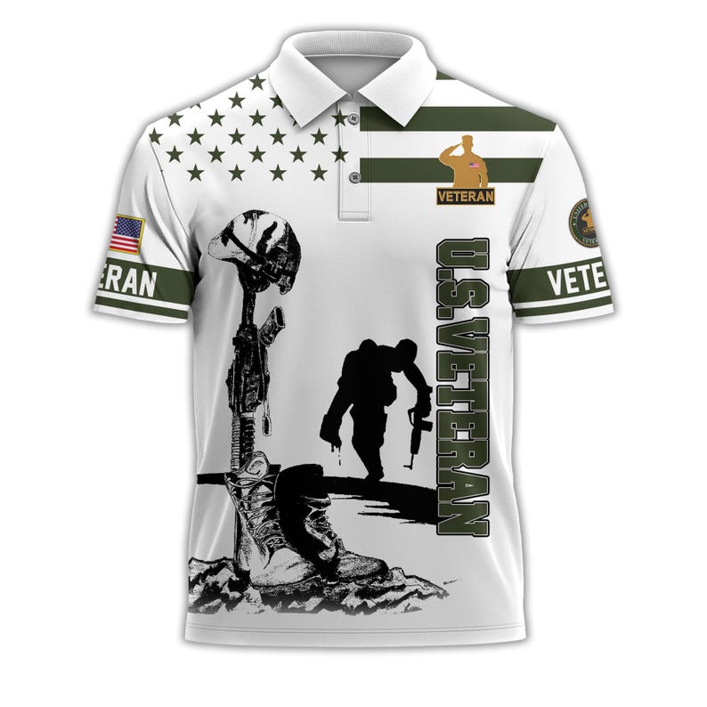 U.S. Veteran Patriotic Golf Polo Shirt – All Over Print, Moisture-Wicking, Military Tribute Design