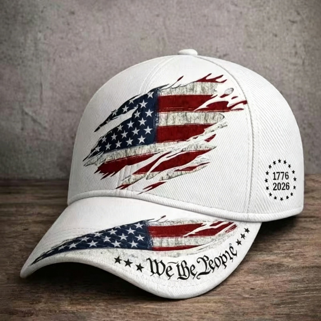 We The People 1776-2026 USA 250th Anniversary Distressed Torn American Flag Baseball Cap, Patriotic Vintage Adjustable Hat