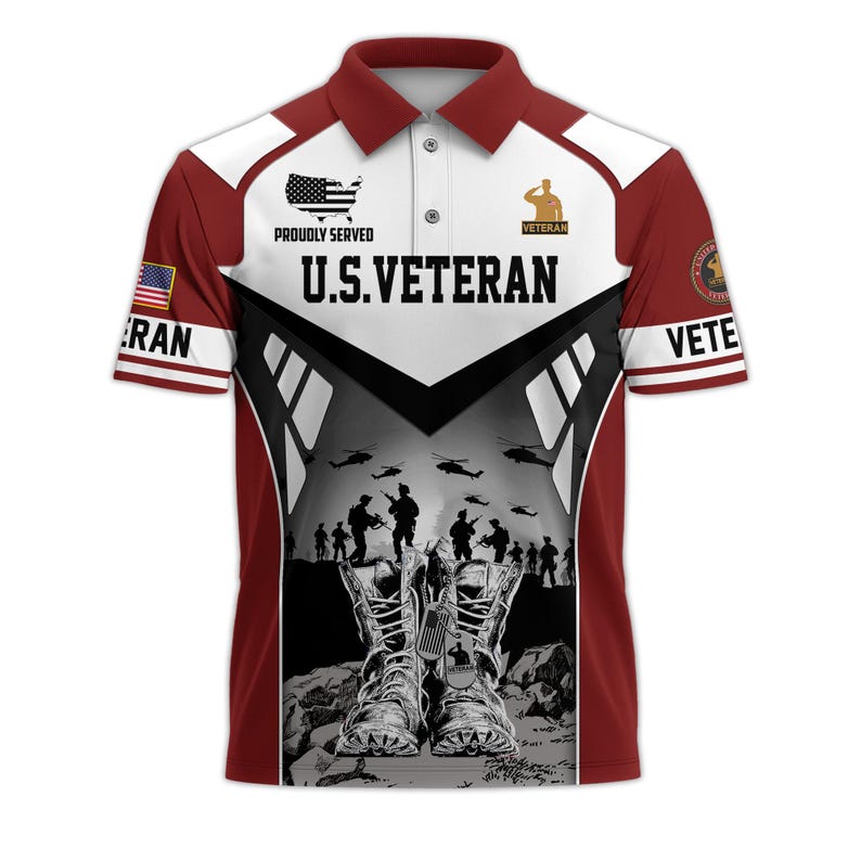 [Copy]U.S. Veteran Military Aircraft Flag Golf Polo Shirt – All Over Print, Moisture-Wicking, Patriotic Tribute
