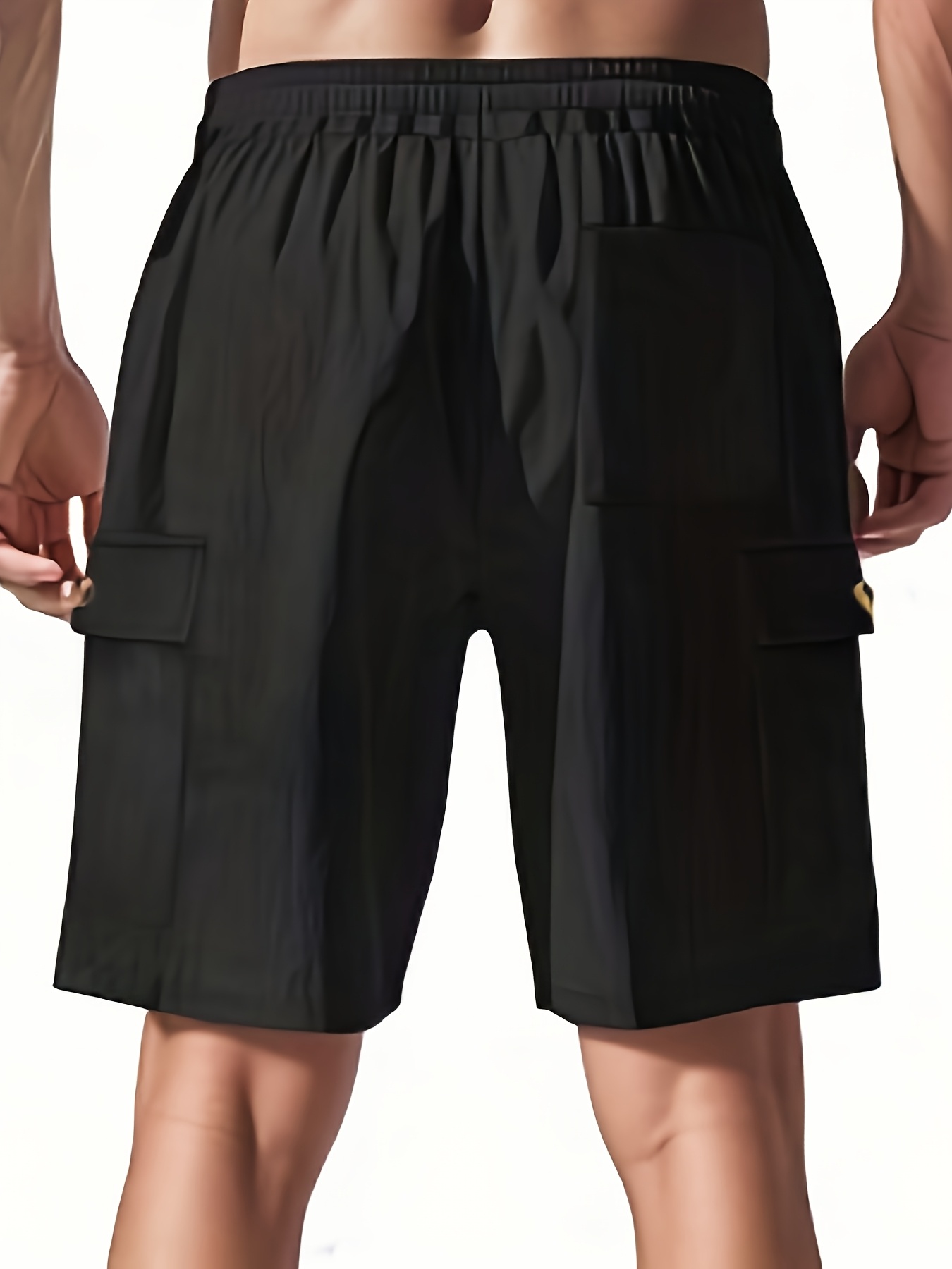 Men’s corduroy work shorts, casual shorts with an elastic waistband and drawstring, featuring button accents and side pockets.