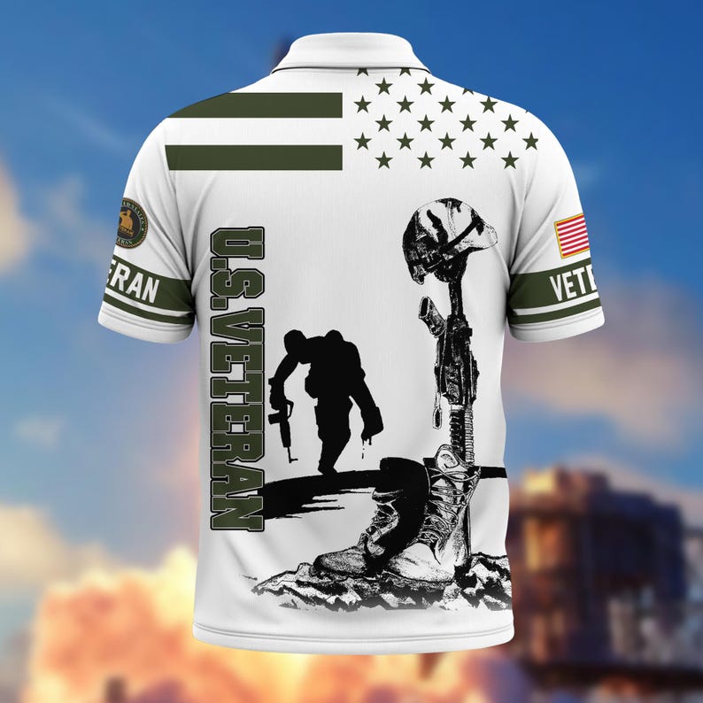 U.S. Veteran Patriotic Golf Polo Shirt – All Over Print, Moisture-Wicking, Military Tribute Design