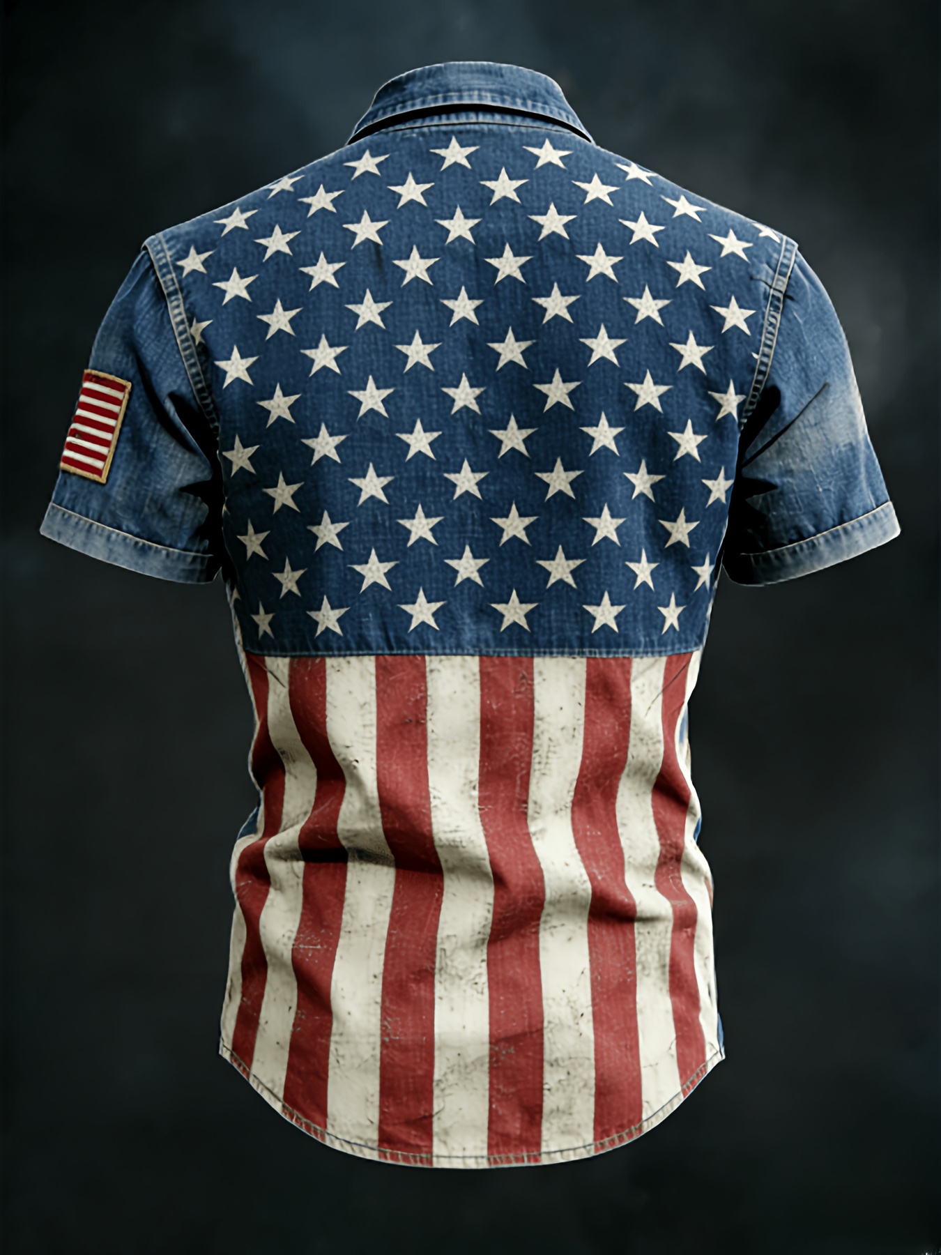 Retro Star & Stripe USA Eagle Hawaiian Shirt – Distressed Denim Flag Design with 1776-2026 Patch, Beach Vacation Top