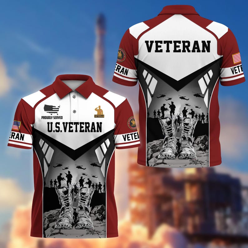 [Copy]U.S. Veteran Military Aircraft Flag Golf Polo Shirt – All Over Print, Moisture-Wicking, Patriotic Tribute