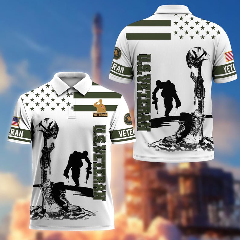 U.S. Veteran Patriotic Golf Polo Shirt – All Over Print, Moisture-Wicking, Military Tribute Design