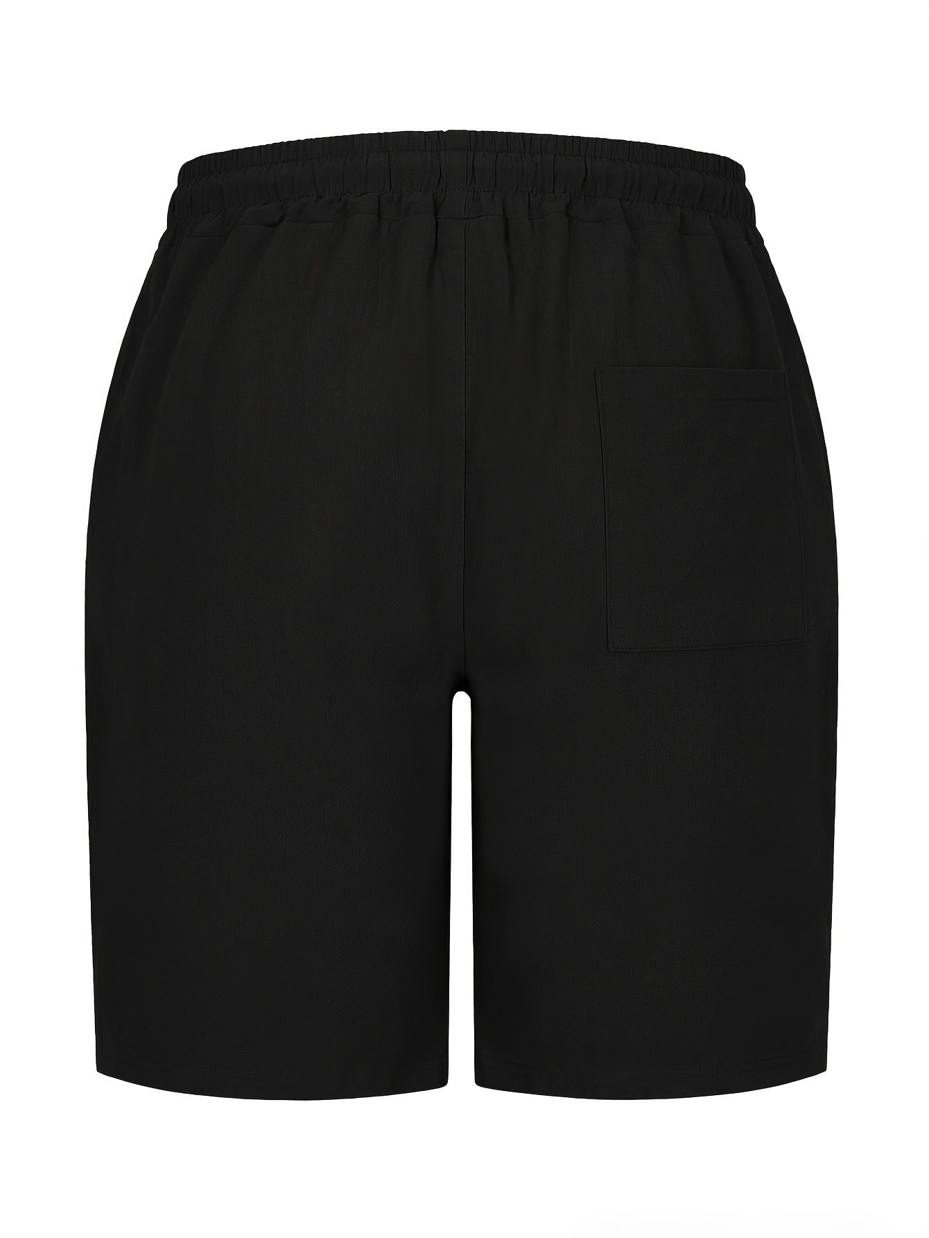 Men’s linen casual shorts with an elastic waistband and drawstring, summer beach shorts featuring leather patches