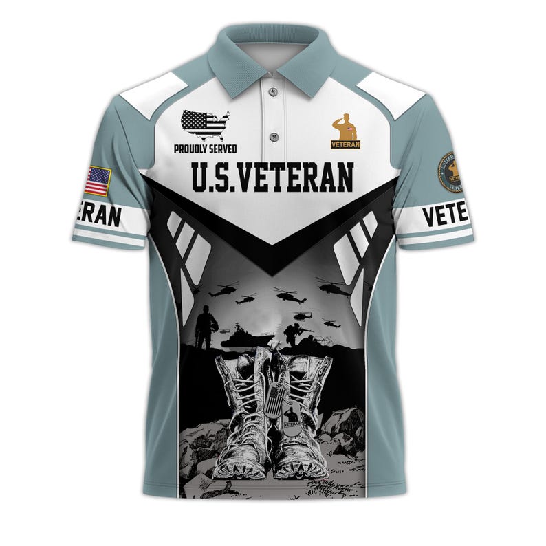 [Copy]U.S. Veteran Military Aircraft Flag Golf Polo Shirt – All Over Print, Moisture-Wicking, Patriotic Tribute