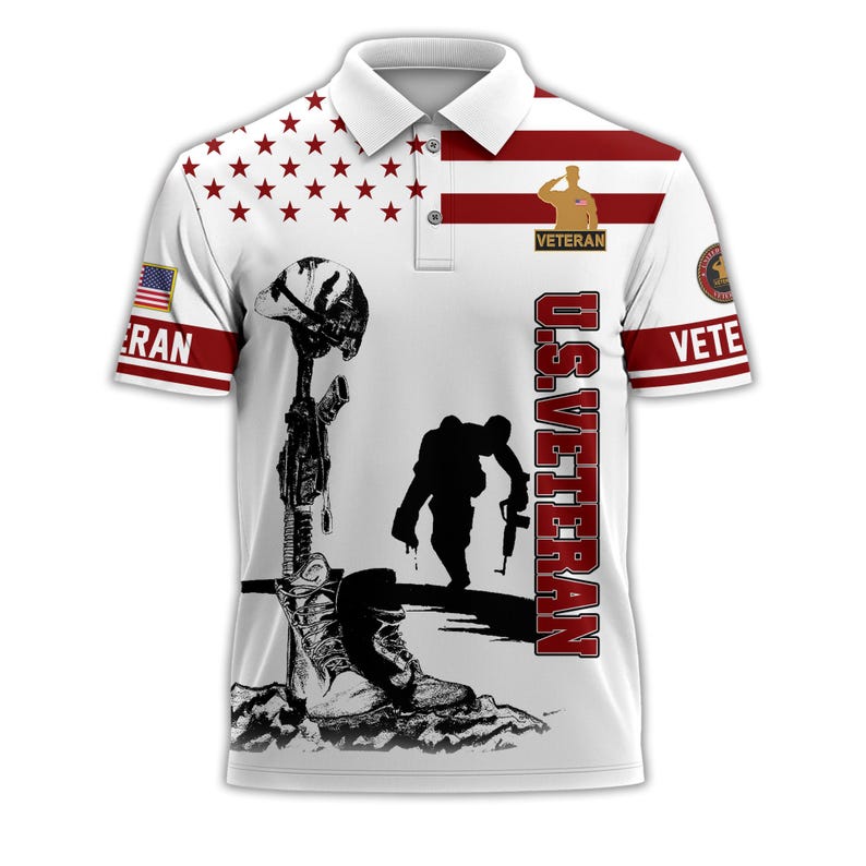 U.S. Veteran Patriotic Golf Polo Shirt – All Over Print, Moisture-Wicking, Military Tribute Design