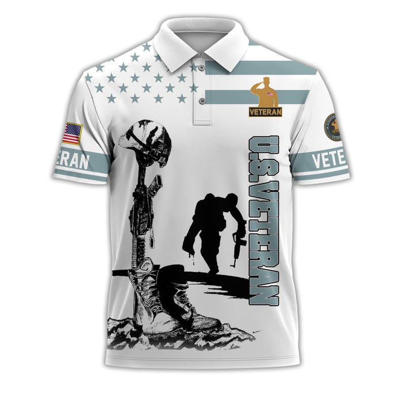 U.S. Veteran Patriotic Golf Polo Shirt – All Over Print, Moisture-Wicking, Military Tribute Design