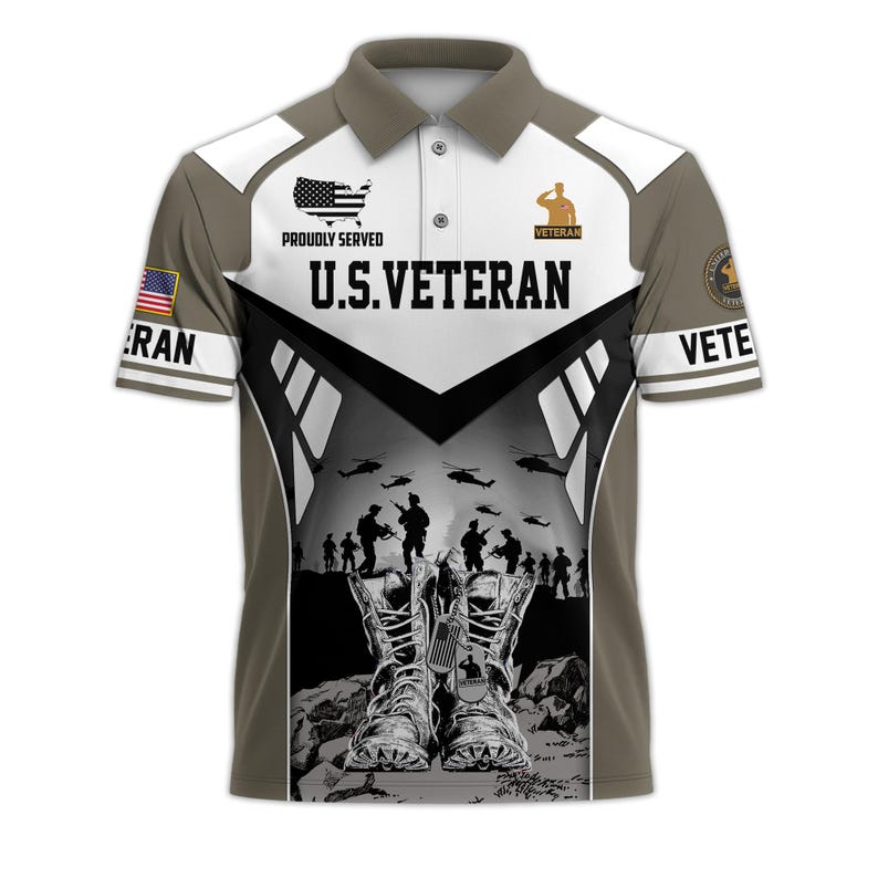 [Copy]U.S. Veteran Military Aircraft Flag Golf Polo Shirt – All Over Print, Moisture-Wicking, Patriotic Tribute