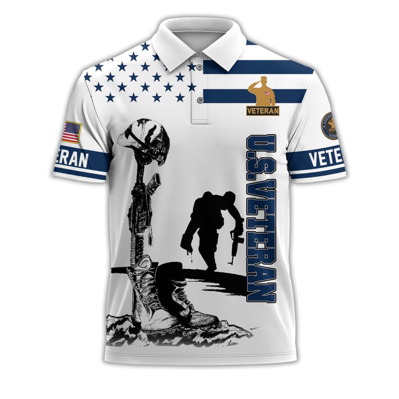 U.S. Veteran Patriotic Golf Polo Shirt – All Over Print, Moisture-Wicking, Military Tribute Design