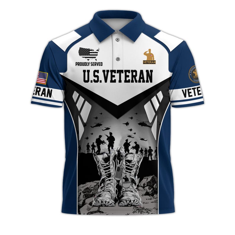 [Copy]U.S. Veteran Military Aircraft Flag Golf Polo Shirt – All Over Print, Moisture-Wicking, Patriotic Tribute