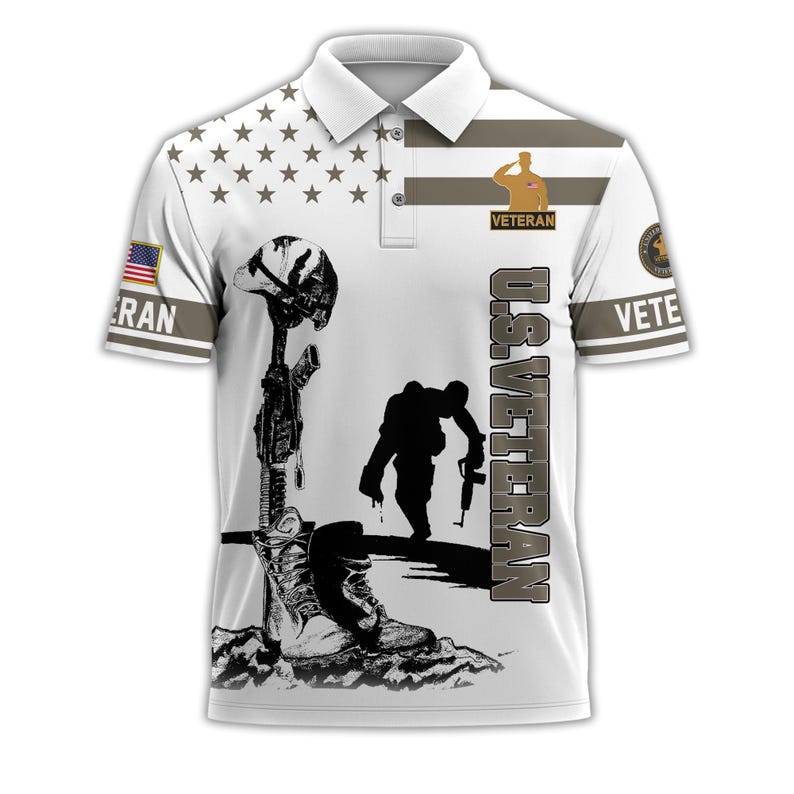 U.S. Veteran Patriotic Golf Polo Shirt – All Over Print, Moisture-Wicking, Military Tribute Design
