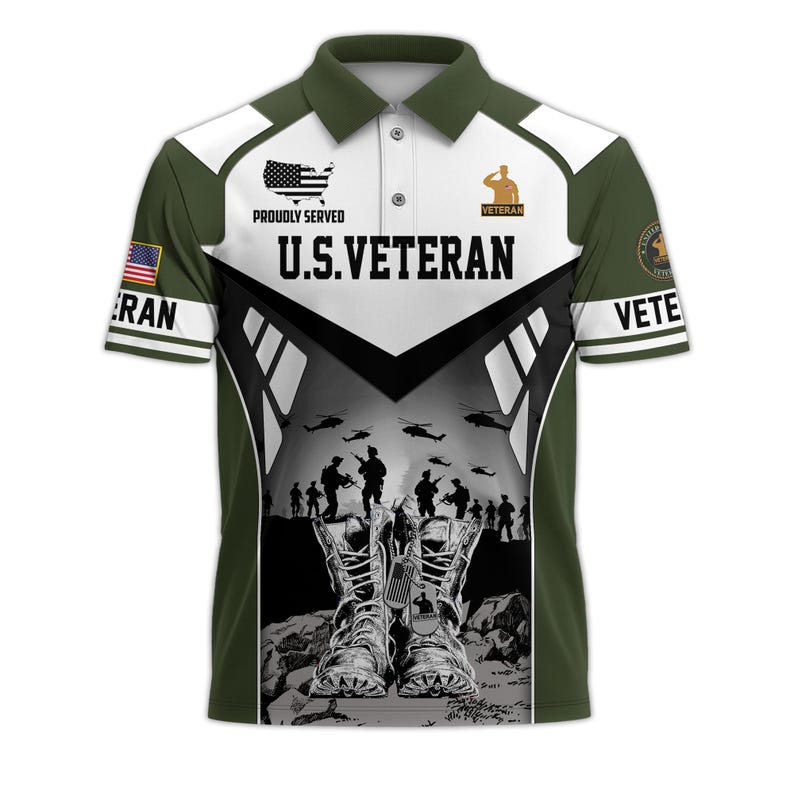 [Copy]U.S. Veteran Military Aircraft Flag Golf Polo Shirt – All Over Print, Moisture-Wicking, Patriotic Tribute