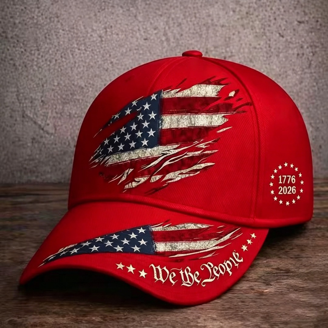 We The People 1776-2026 USA 250th Anniversary Distressed Torn American Flag Baseball Cap, Patriotic Vintage Adjustable Hat