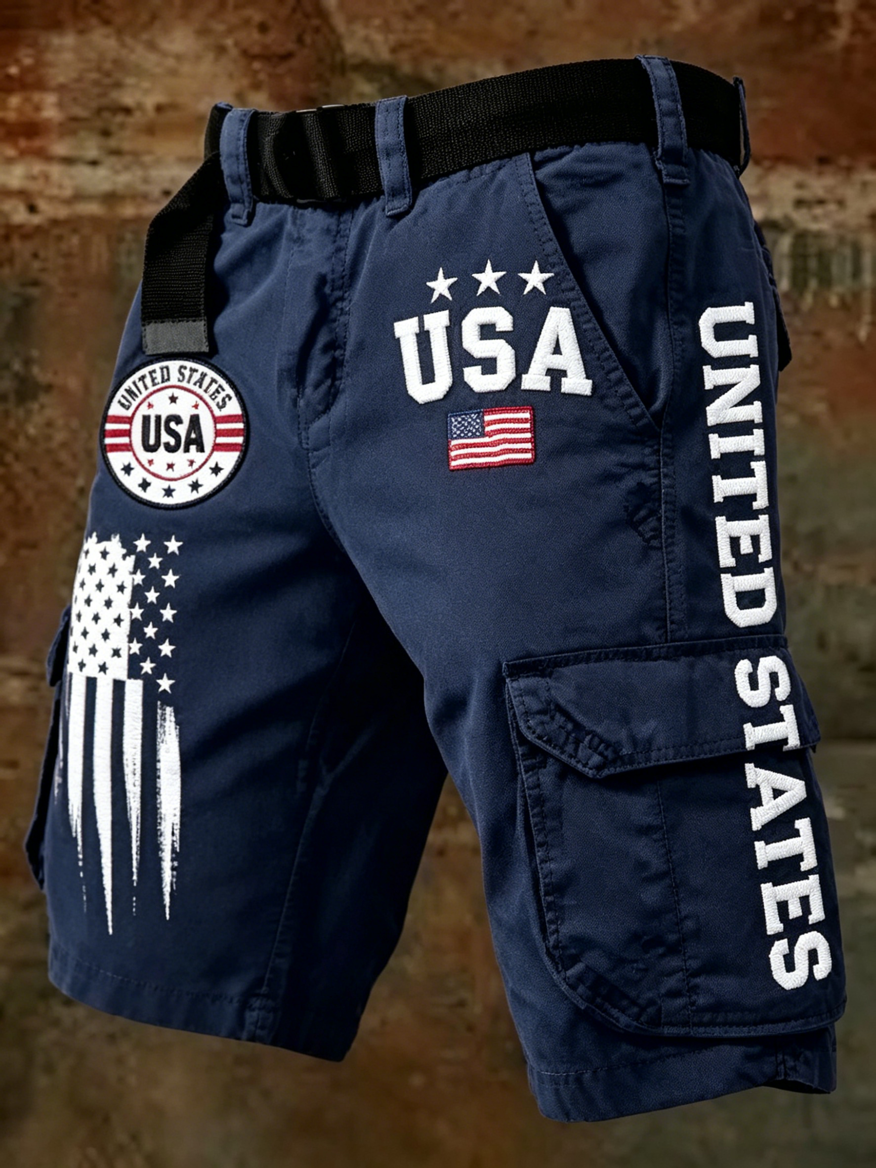 Men's American Flag Print Denim-Like Casual Shorts