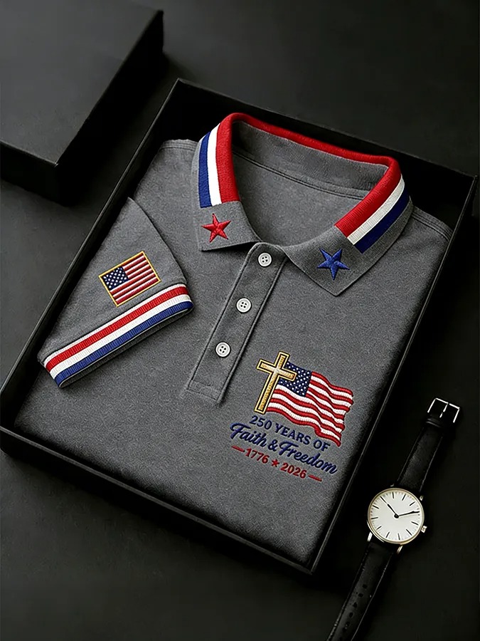 250 Years of Faith & Freedom USA Embroidered Polo Shirt