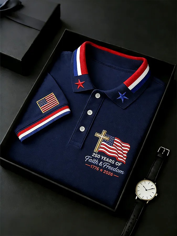 250 Years of Faith & Freedom USA Embroidered Polo Shirt