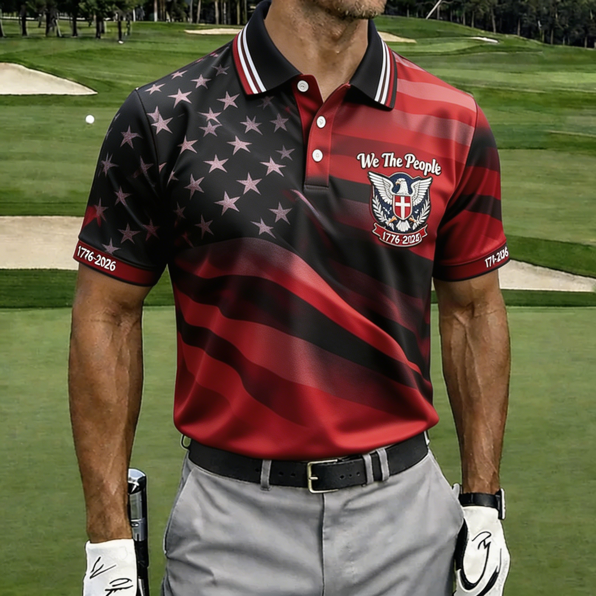 We The People 1776-2026 Patriotic Golf Polo Shirt