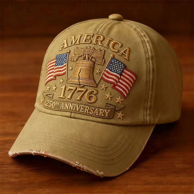 America 250th Anniversary 1776 Liberty Bell Embroidered Dad Hat – Distressed Vintage White Patriotic Baseball Cap