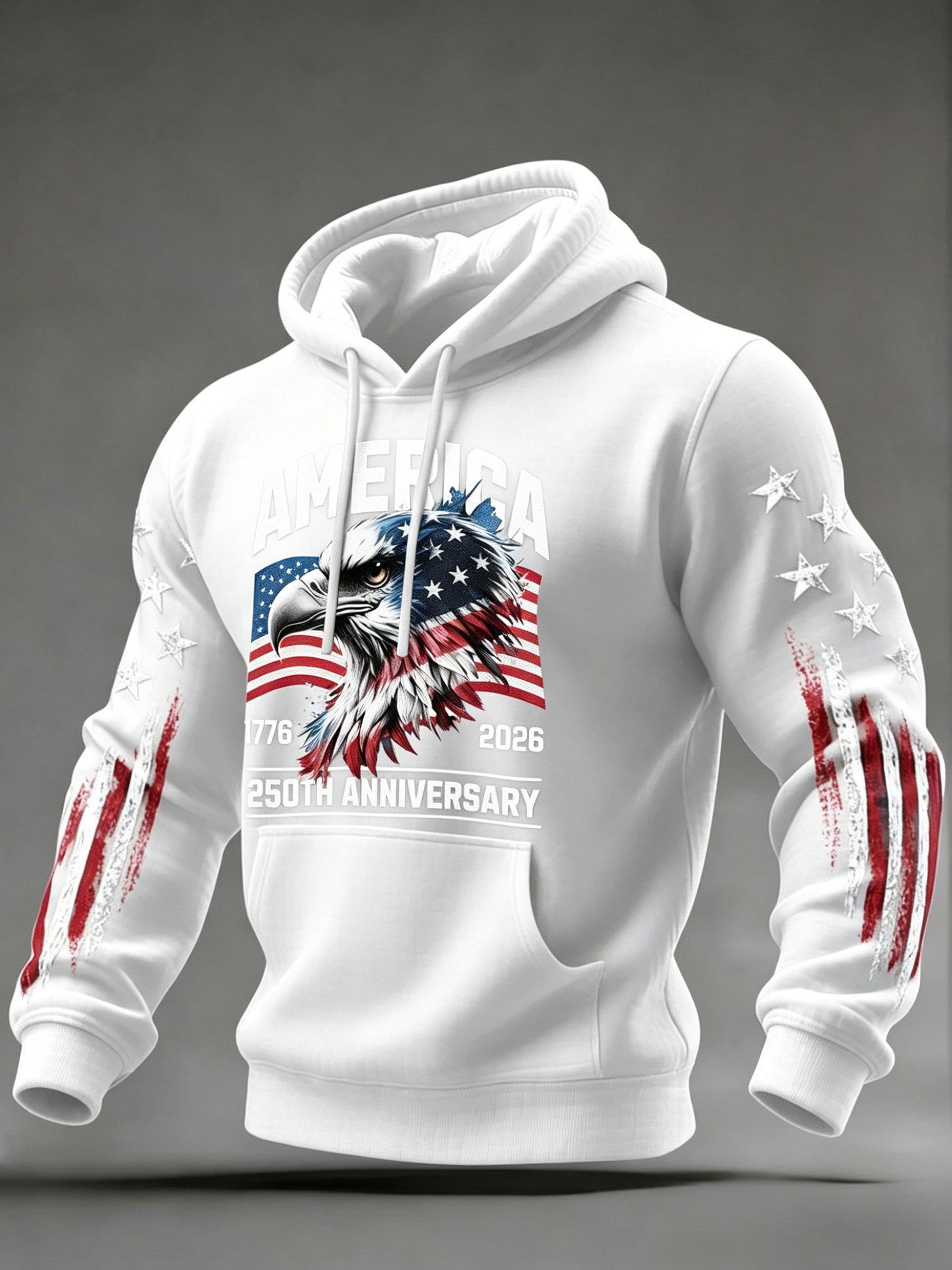 Men’s USA 250 Years Strong Waffle Knit Hoodie – Patriotic Eagle & Flag Print Pullover