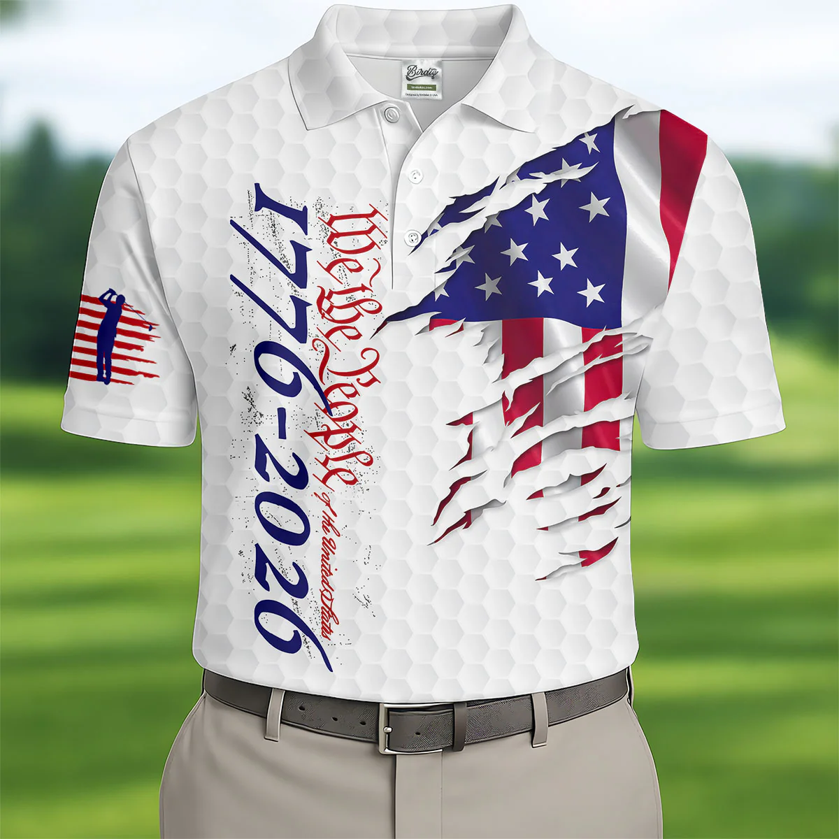 Men’s USA 250th Anniversary Golf Polo Shirt – We The People American Flag Performance Top