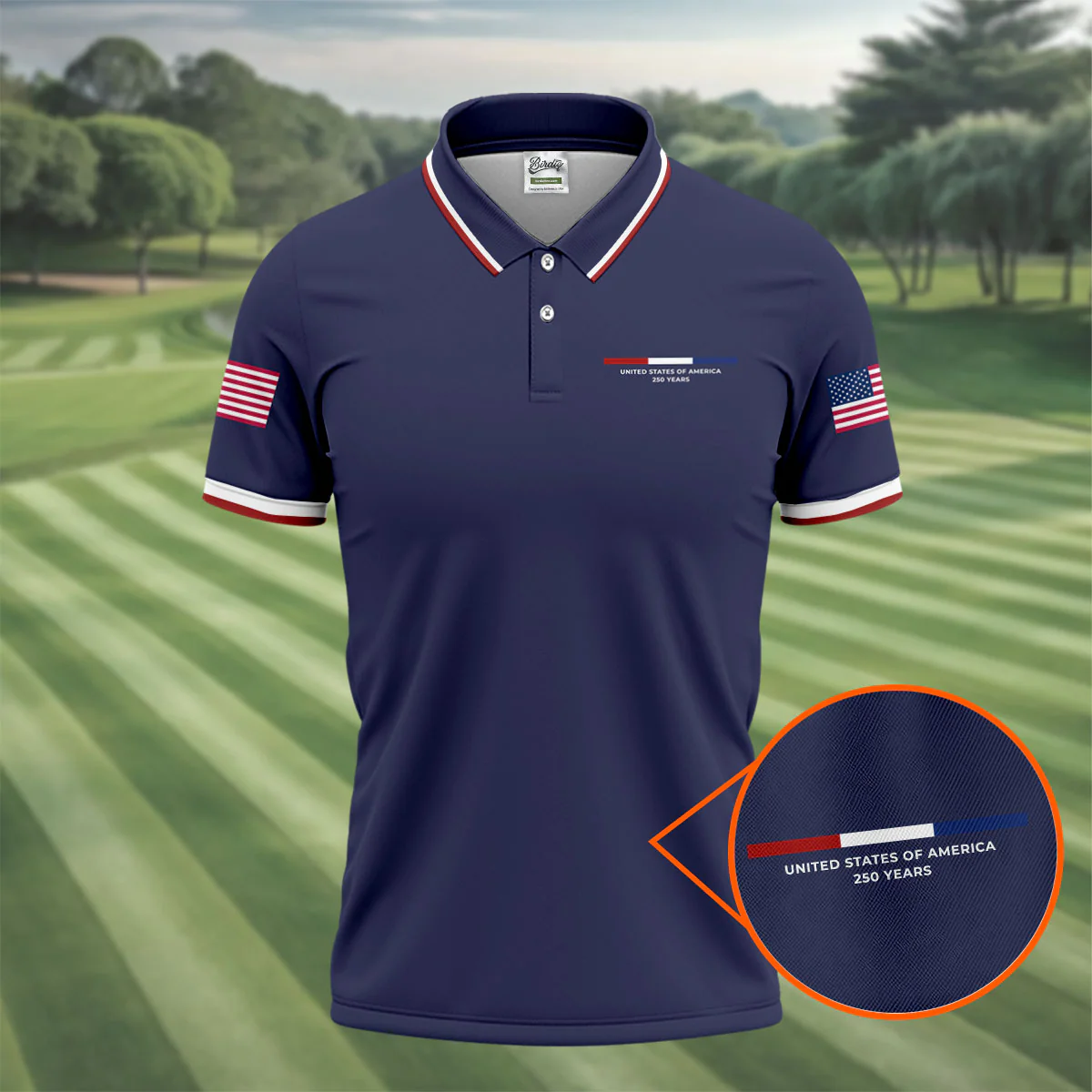 USA 250th Anniversary Minimalist Patriotic Golf Polo Shirt | 1776-2026 American Flag Polo