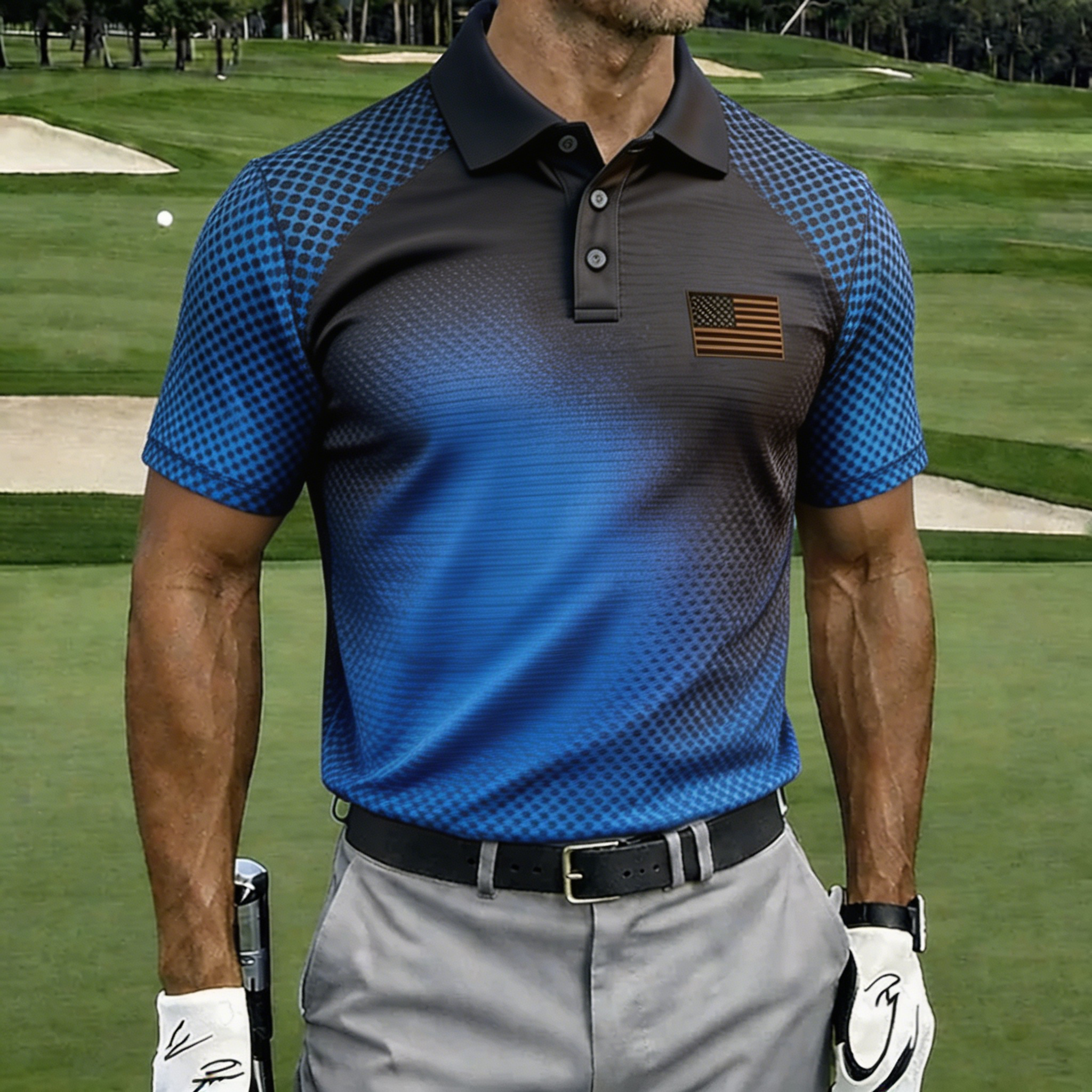 Men’s American Flag Eagle Golf Shirt, Moisture-Wicking Patriotic Short Sleeve Polo