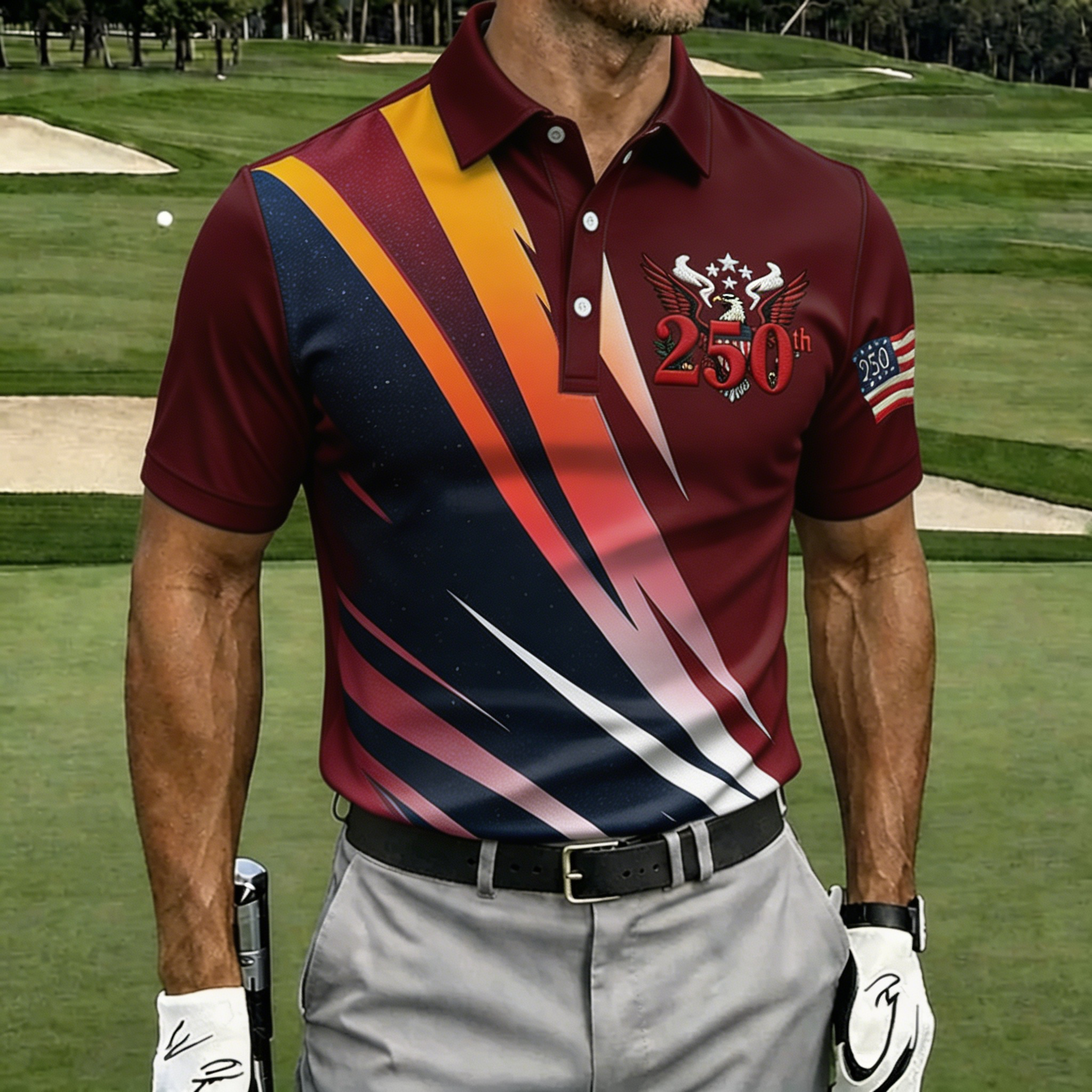 [Copy]Men’s Patriotic Eagle Breakthrough Print Golf Polo Shirt - Quick-Dry Performance with USA Flag Detail