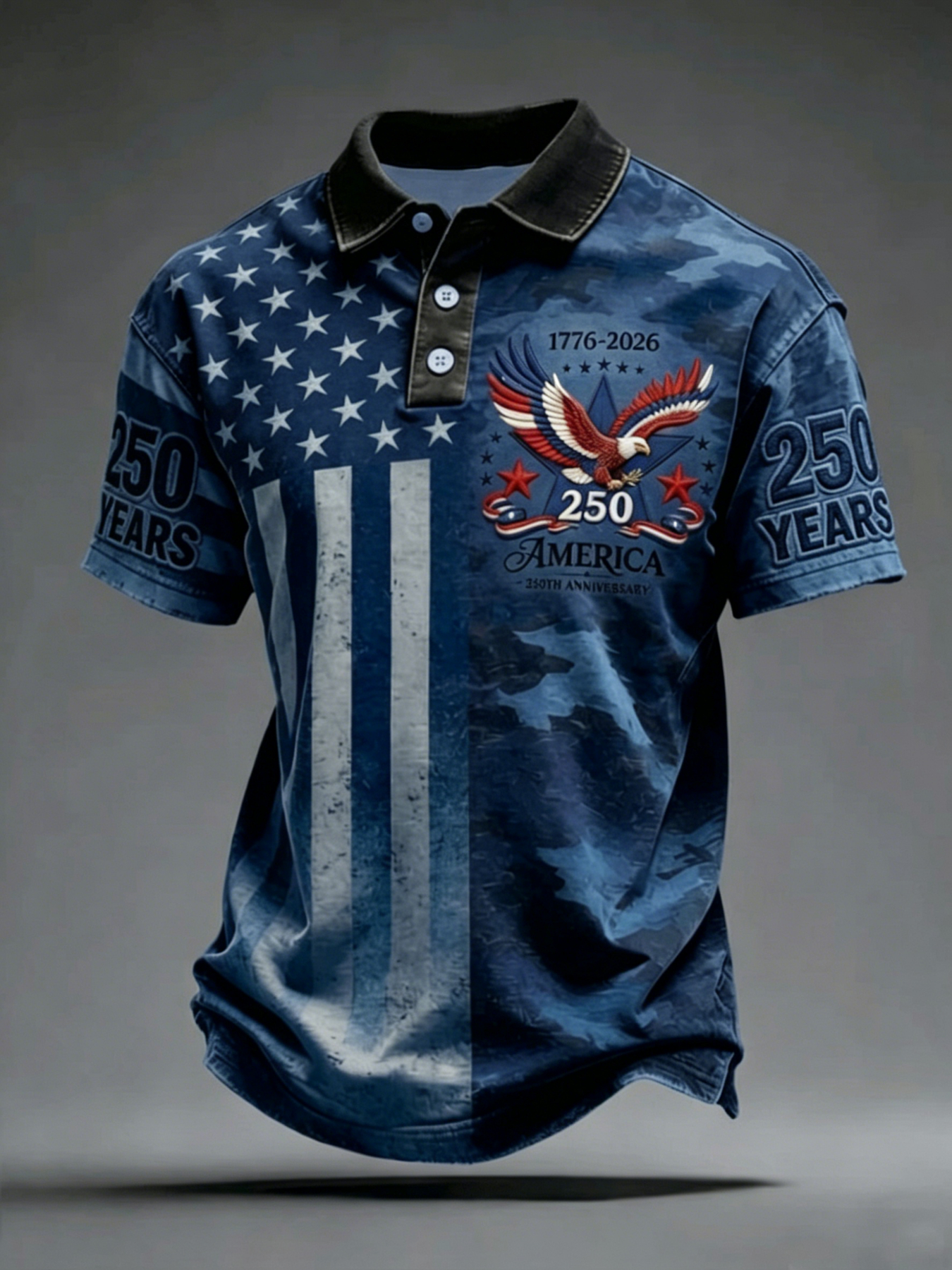 USA 250th Anniversary Camo & Flag Golf Polo Shirt – Split Design American Eagle Print, Patriotic Quick Dry Short Sleeve Casual Top