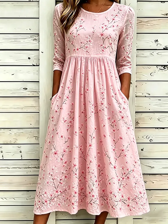 🌸 Cherry Blossom Embroidered Midi Dress