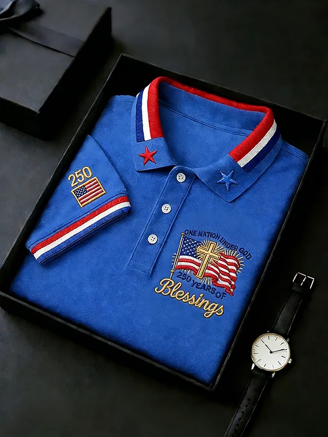 "One Nation Under God" 250th Anniversary Embroidered Polo Shirt