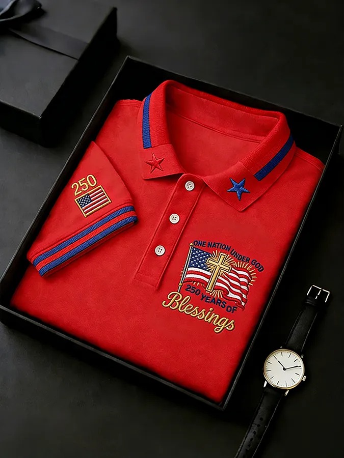 "One Nation Under God" 250th Anniversary Embroidered Polo Shirt
