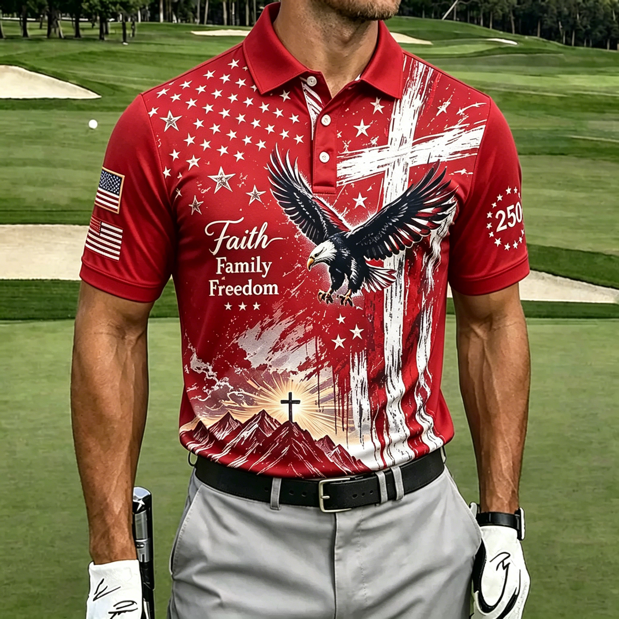 250th Patriotic Eagle Star Sleeve Patch Crew Neck T-Shirt for Men