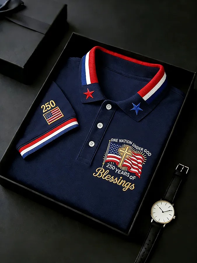 "One Nation Under God" 250th Anniversary Embroidered Polo Shirt