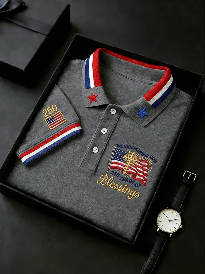 "One Nation Under God" 250th Anniversary Embroidered Polo Shirt