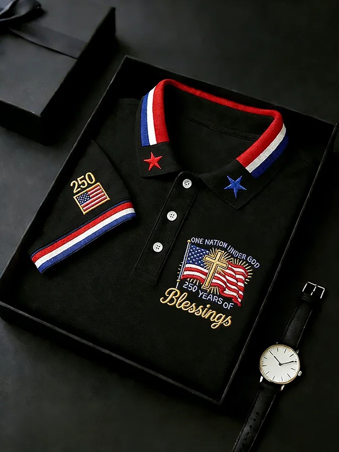 "One Nation Under God" 250th Anniversary Embroidered Polo Shirt