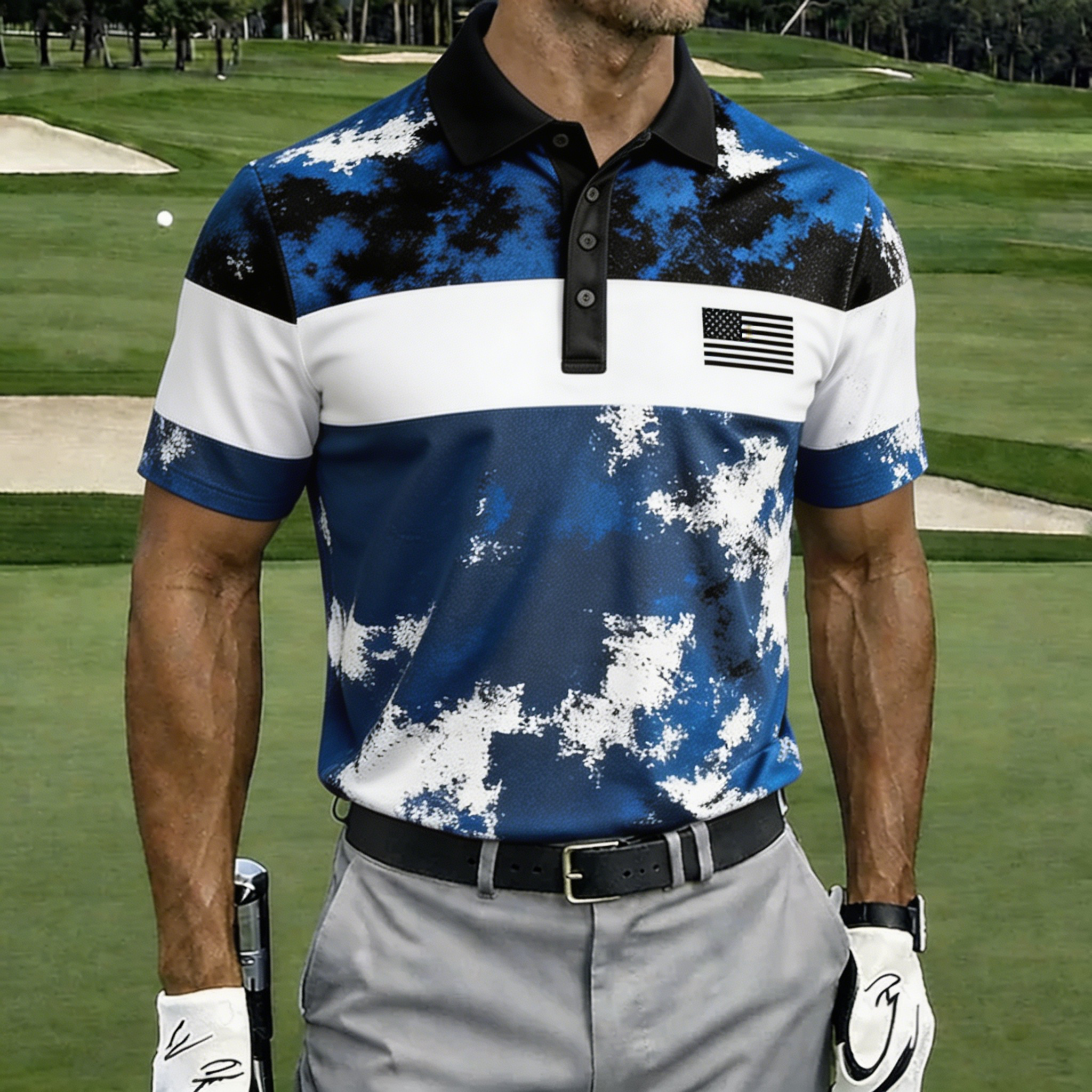 USA 250th Anniversary American Flag Golf Polo Shirt