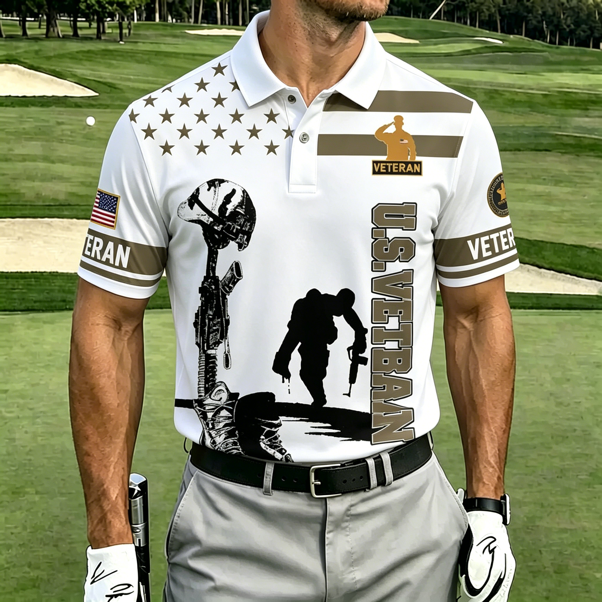U.S. Veteran Patriotic Golf Polo Shirt – All Over Print, Moisture-Wicking, Military Tribute Design