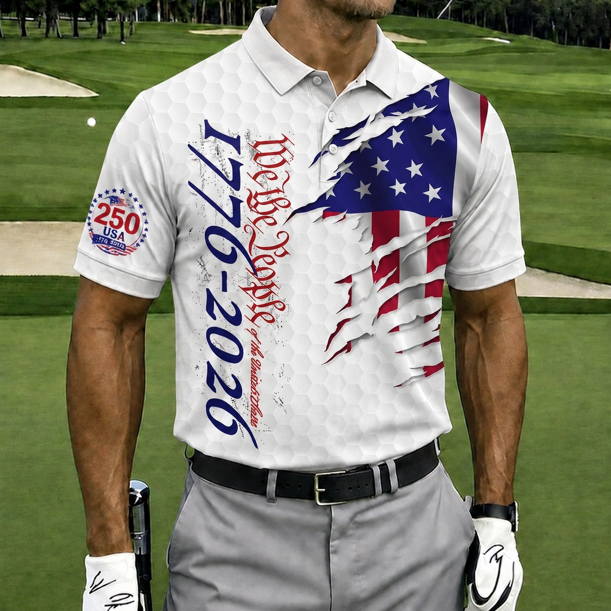 USA Patriotic Performance Golf Polo Shirt – Split Flag & Eagle Seal Print, Breathable Short Sleeve Casual Top