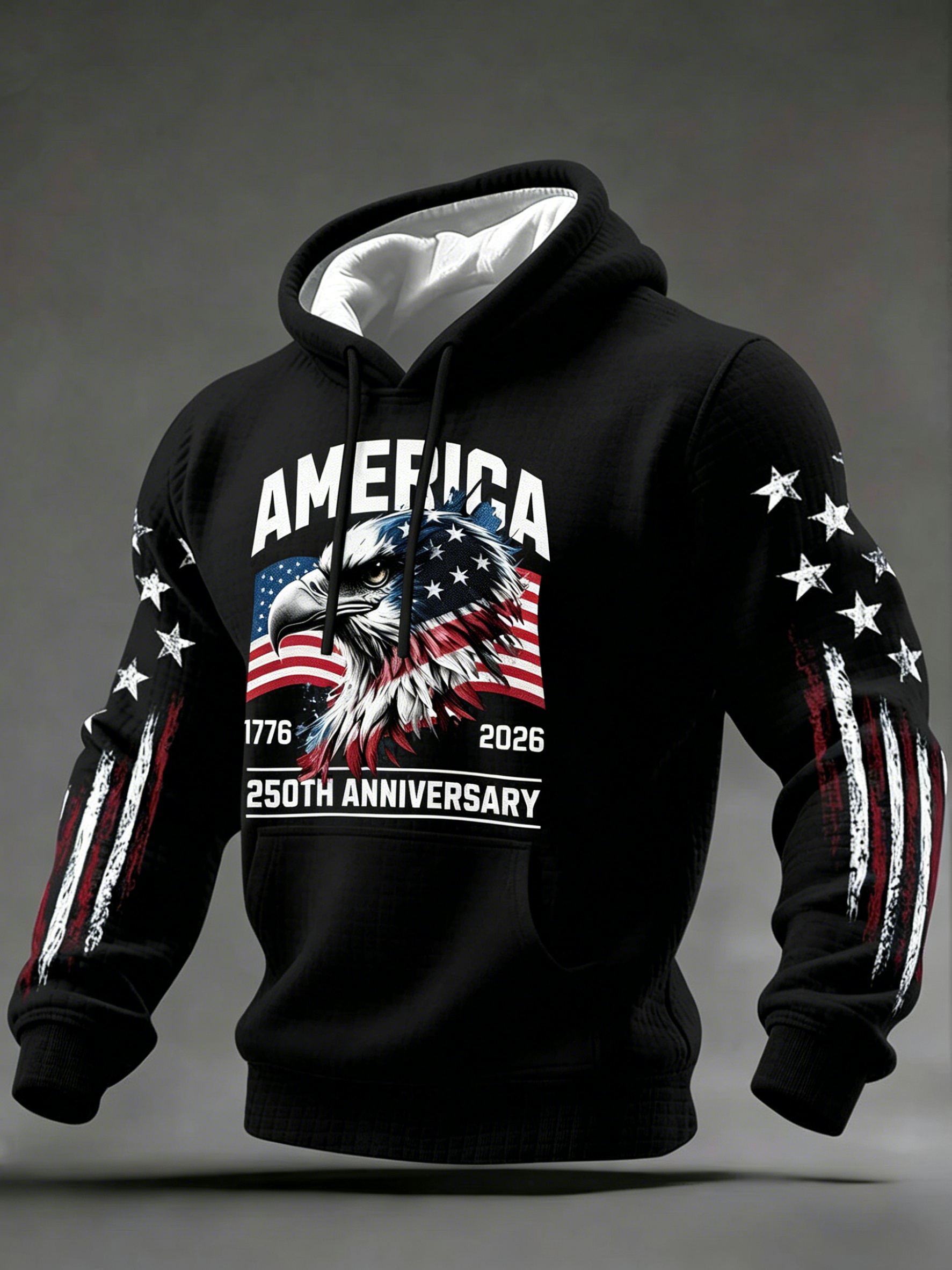 Men’s USA 250 Years Strong Waffle Knit Hoodie – Patriotic Eagle & Flag Print Pullover