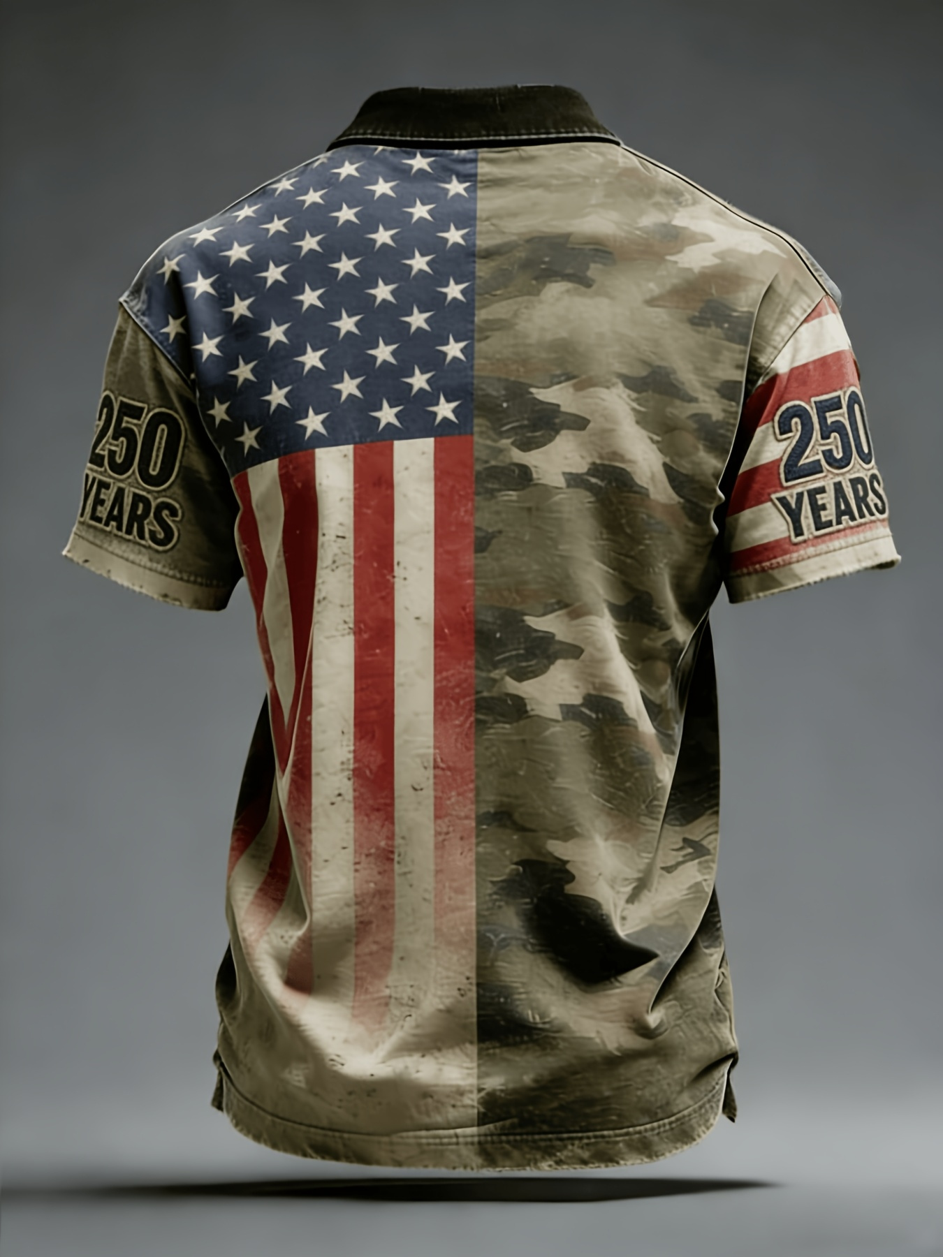 USA 250th Anniversary Camo & Flag Golf Polo Shirt – Split Design American Eagle Print, Patriotic Quick Dry Short Sleeve Casual Top