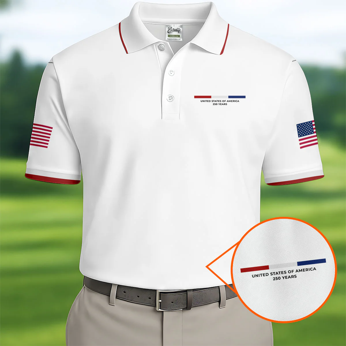 USA 250th Anniversary Minimalist Patriotic Golf Polo Shirt | 1776-2026 American Flag Polo