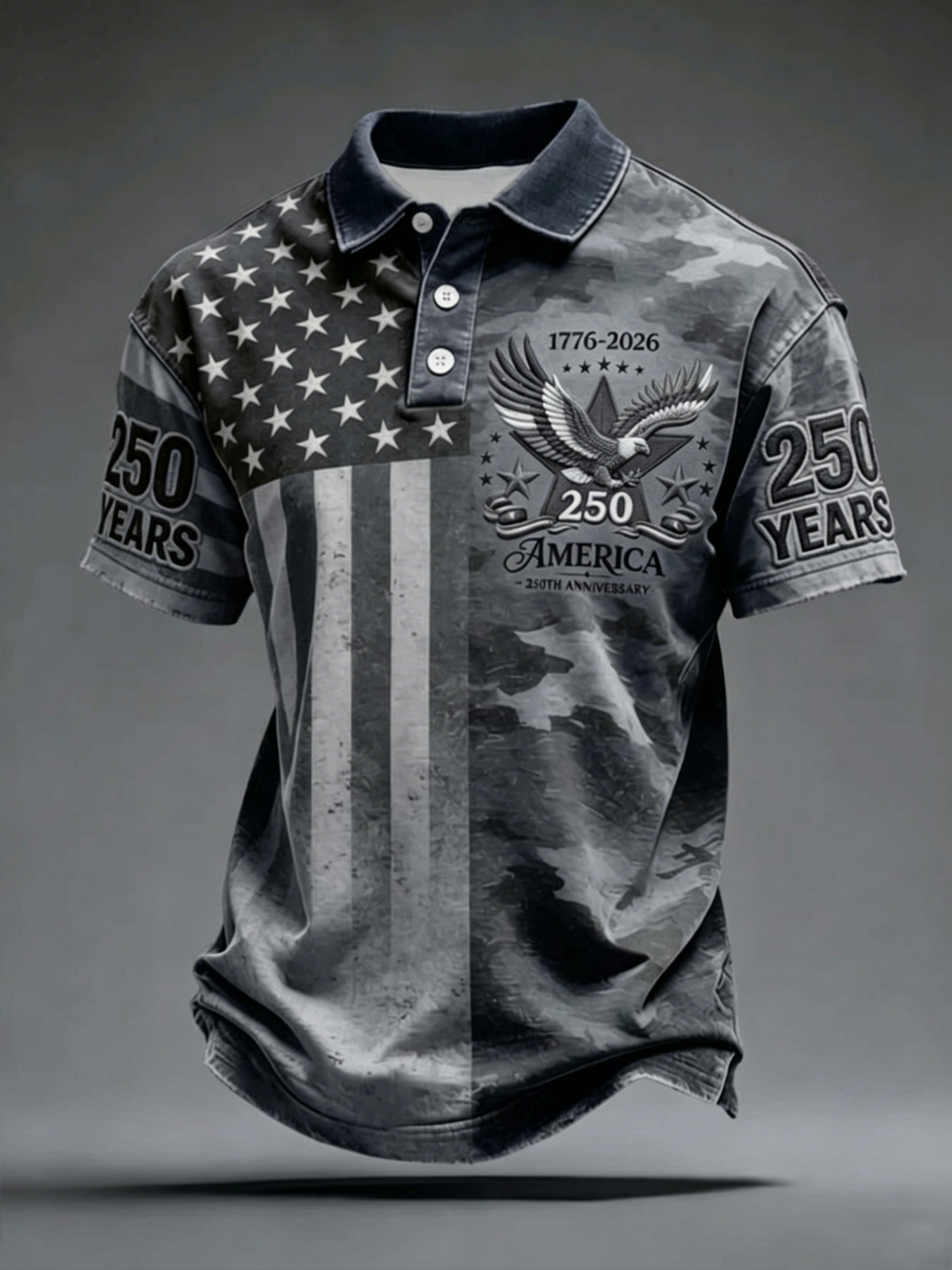 USA 250th Anniversary Camo & Flag Golf Polo Shirt – Split Design American Eagle Print, Patriotic Quick Dry Short Sleeve Casual Top