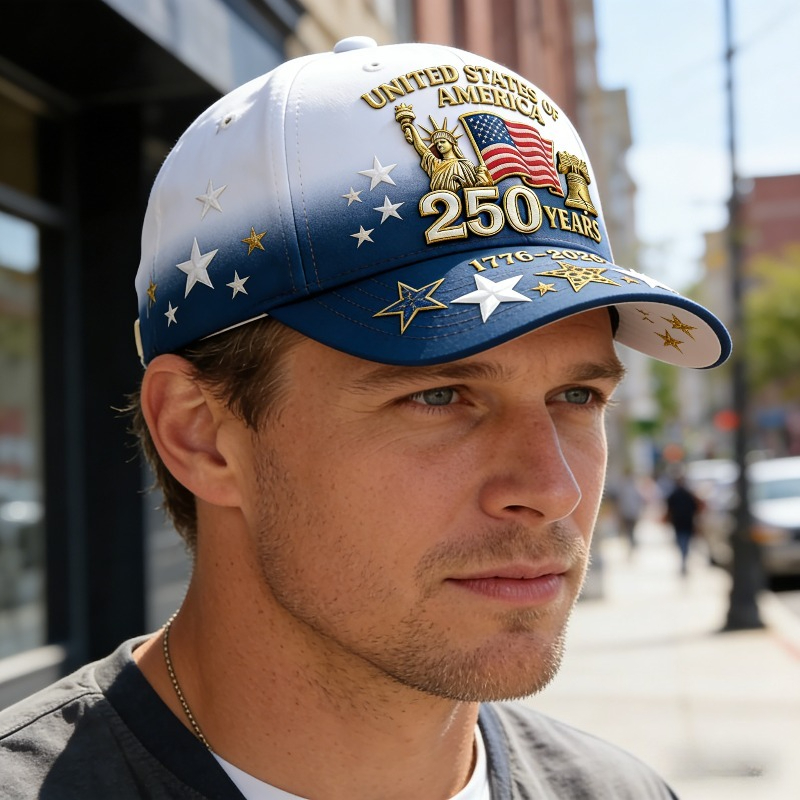 USA 250th Anniversary 1776-2026 Patriotic Baseball Cap, Statue of Liberty & Liberty Bell Design Adjustable Hat
