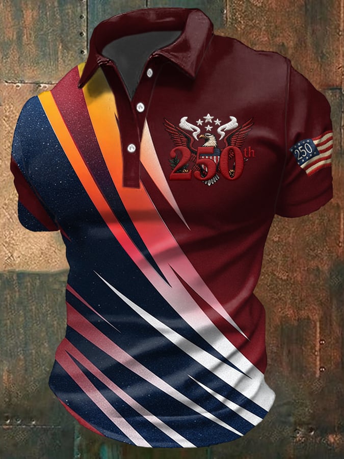 [Copy]Men’s Patriotic Eagle Breakthrough Print Golf Polo Shirt - Quick-Dry Performance with USA Flag Detail